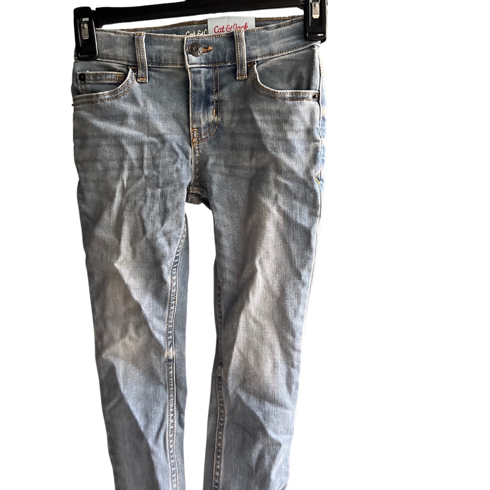 Cat And Jack Straight Adjustable Waist Denim Jeans Skinny Stretch Sz 5 Blue